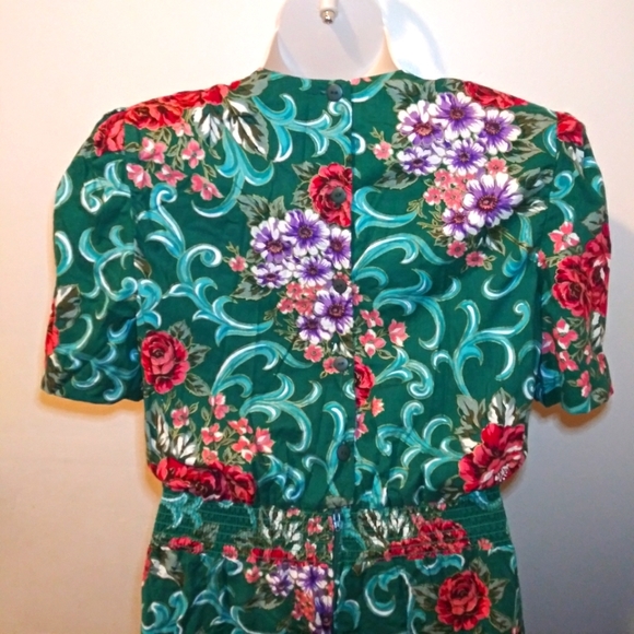 Miss Dorby Vintage 1980's Teal Burgundy & Purple Floral  Cottagecore Style Dress - Picture 7 of 14